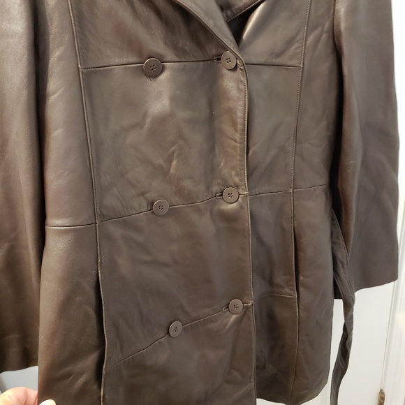 DANIER Brown Genuine Leather Belted Coat - Picture 3 of 8